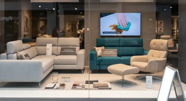 pranie tapicerki produktów wystawionych na sprzedaż w sklepach