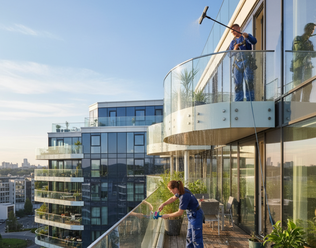Mycie szklanych balustrad tarasów i balkonów 2 mycie szklanych balustrad i balkonów