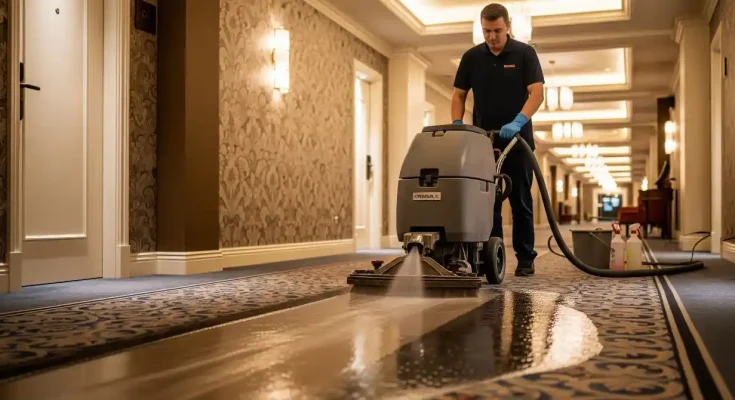 Pranie wykładzin w hotelach i pensjonatach - jak zadbać o higienę i komfort gości? 1 pranie wykładziny w hotelu