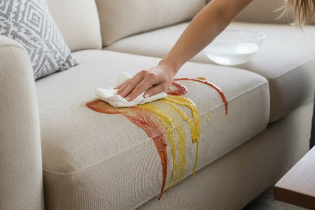 Jak usunąć plamy z ketchupu i musztardy z kanapy 2 czyszczenie kanapy po musztardzie i ketchupie